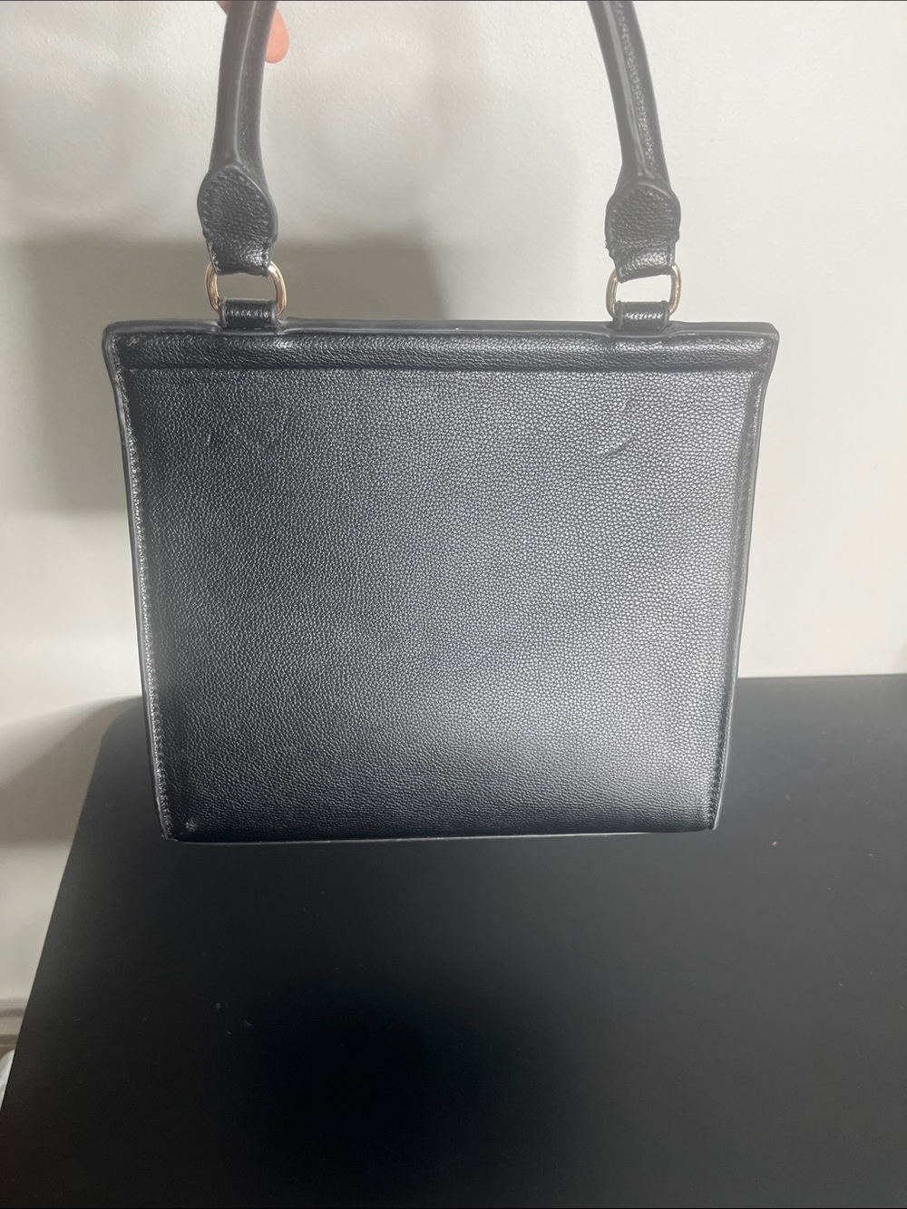 Modern Picnic Crossbody Black Pebbled Top-Handle Satchel Lunch Box - Picture 3 of 4